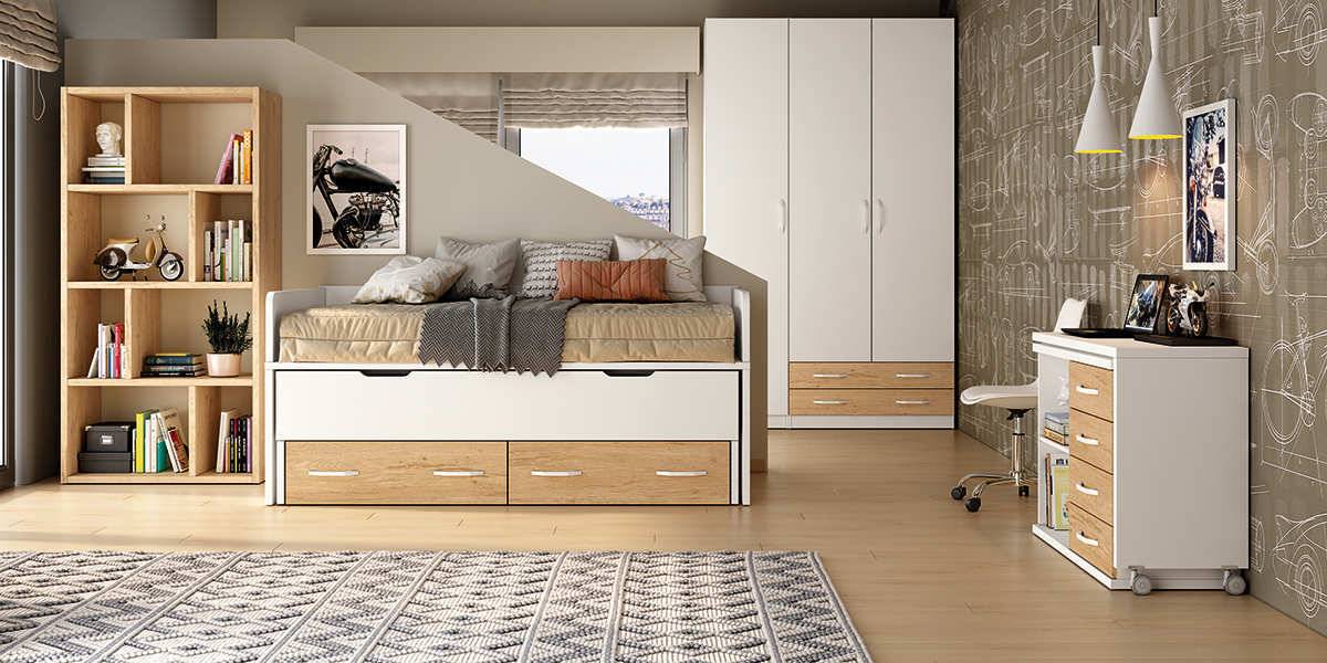 Cama compacta juvenil con cajones y cama oculta