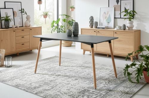 mesa comedor fija nordika 140 x 80 cm gris / haya. Modelo 0001420020045 