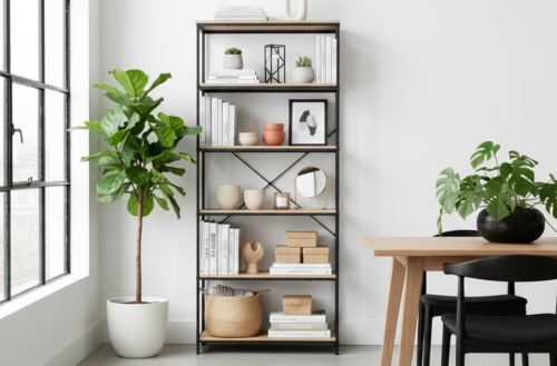 estanteria 6 estantes deck 75 x 180 cm oak / negro Modelo 0709800020018 