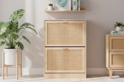 zapatero decor 60 x 24 cm pino / rattan. Modelo 0800200020042 
