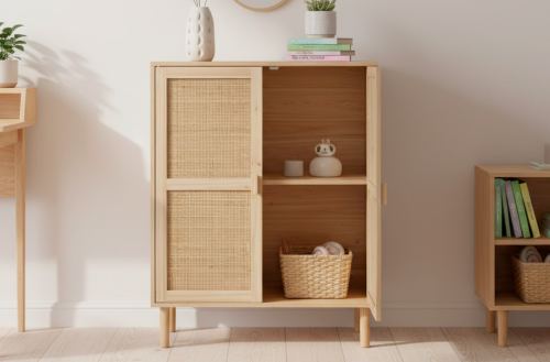 armario bajo décor 80 x 40 cm pino / rattan. Modelo 0800250020042 