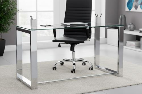 mesa despacho office 140 x 70 cm patas cromo / cristal templado Modelo 2001000020000 