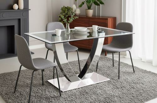 mesa fija comedor dubai cristal blanco / cromo. Modelo 3003350020003 