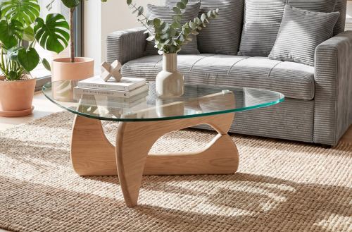 mesa centro leyna 110 x 70 cm roble / cristal transparente. Modelo 3003490020005 