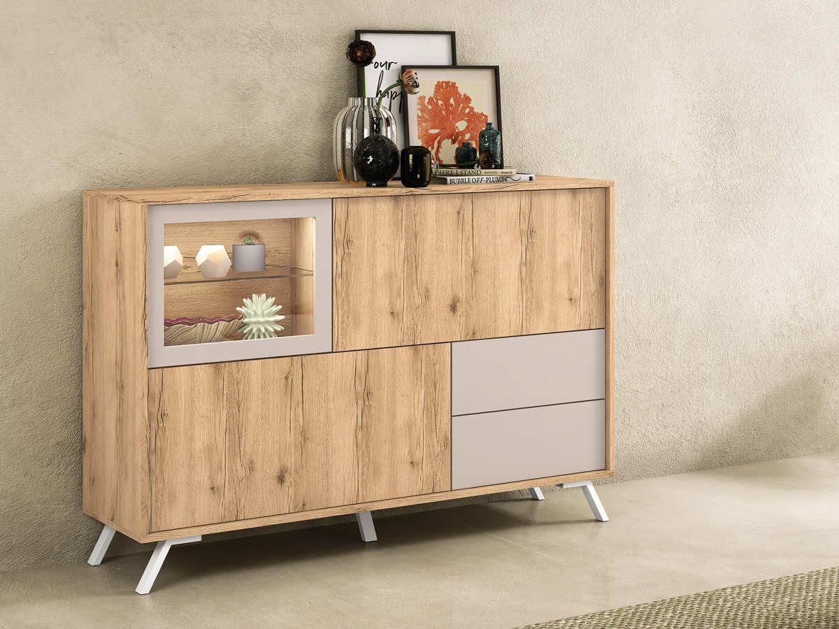  aparador con 2 cajones, puertas abatibles y cristal de 158 cm.. Modelo MUEBLES-SALON-COMEDOR-MARE-APARADOR-70