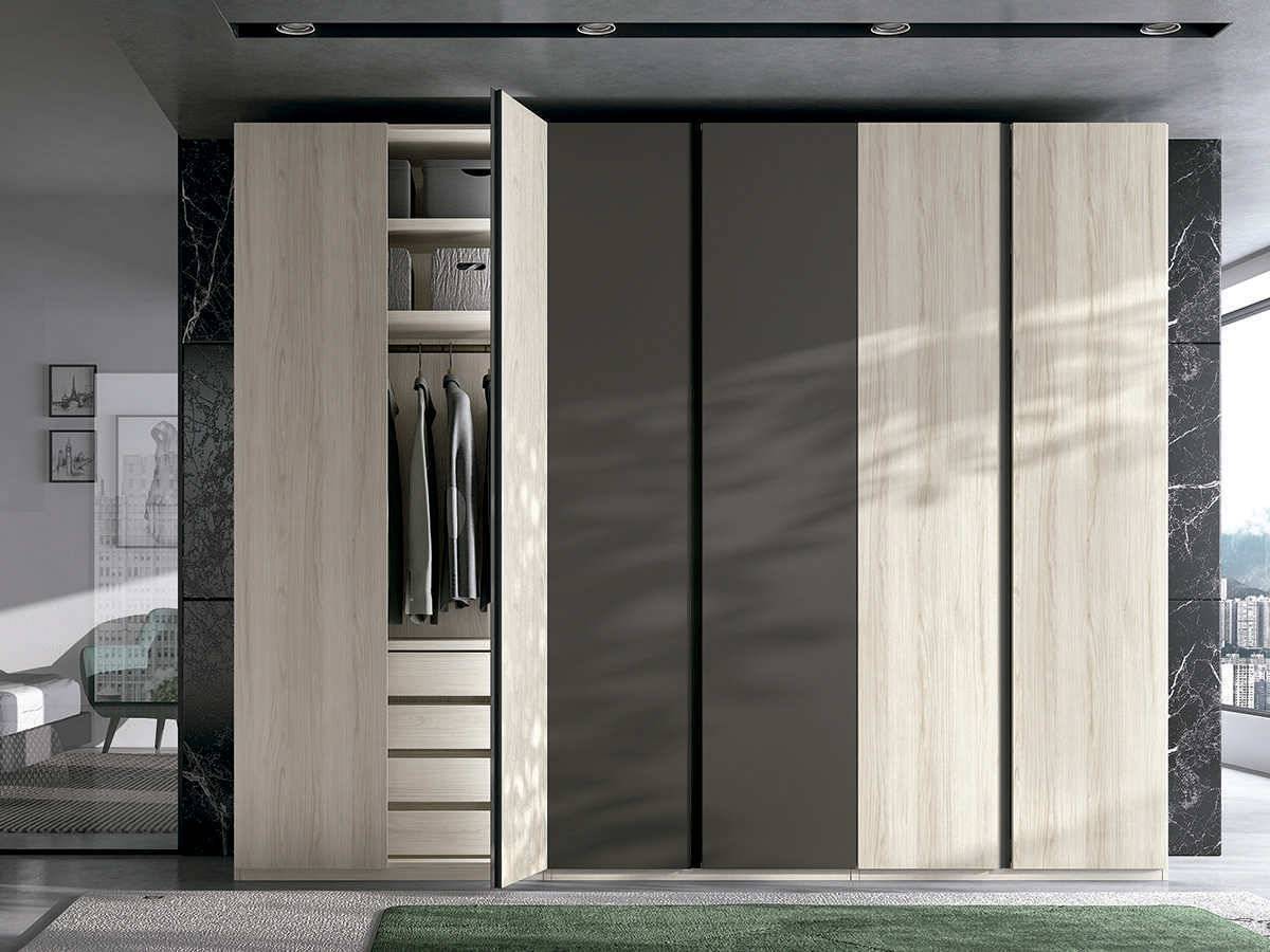  armario de 6puertas batientes con  ancho de 300 cm incluye una cajonera que permite organizar y almacenar diversos artículos de manera práctica.. Modelo EOS-54