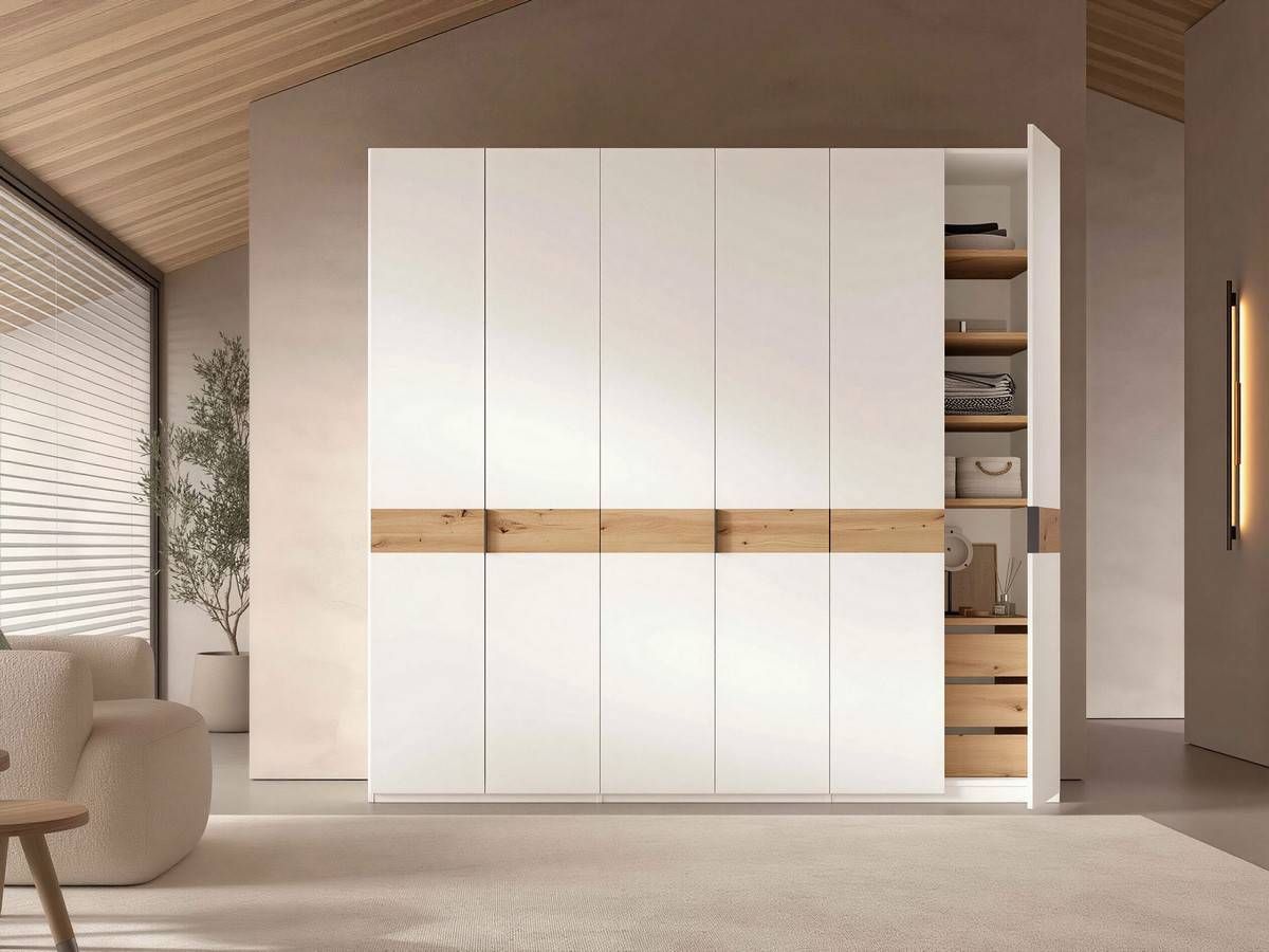  armario 6puertas batientes franja horizontal 254cm casco blanco/rustic. Modelo NOAR-336
