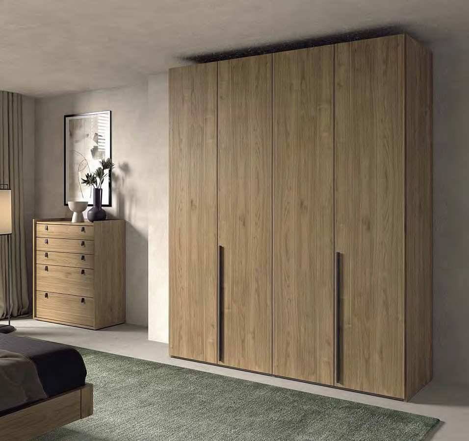  armario en acabado siena con armazón de 4 puertas  batientes  240x201 cm incluye 2 puertas lisas de 240x49 cm y 2 puertas lisas de 240x49 cm sin tirador,. Modelo ECLIPSE-50