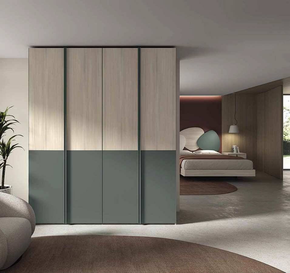 armario en acabado taiga-musgo con armazón de 4 puertas  batientes  240x201 cm compuesto por 2 puertas mixtas izquierda y 2 puertas mixtas derecha de 240x49 cm. Modelo ECLIPSE-63