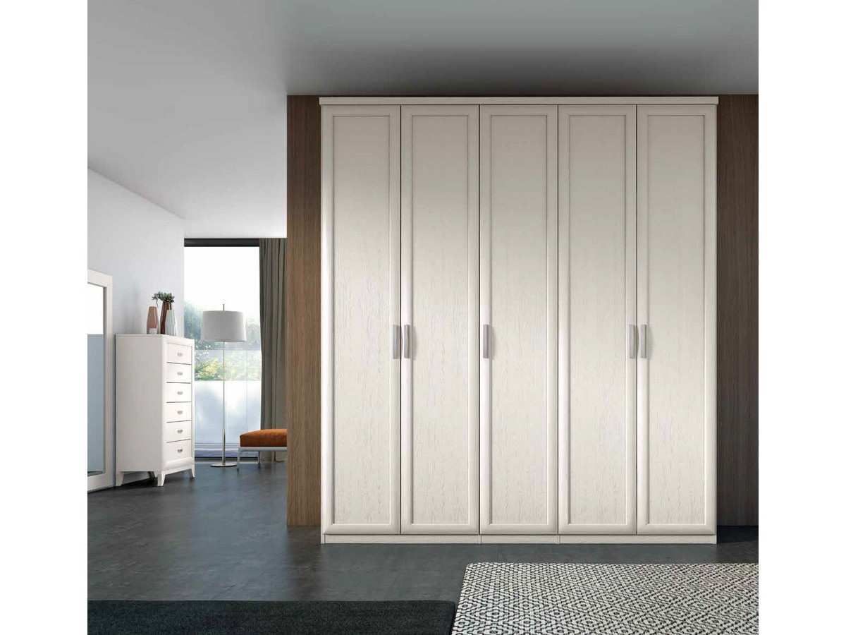  armario clásico de cinco puertas en blanco con cajonera interior, baldas y tiradores en plata.. Modelo PARMA-4040