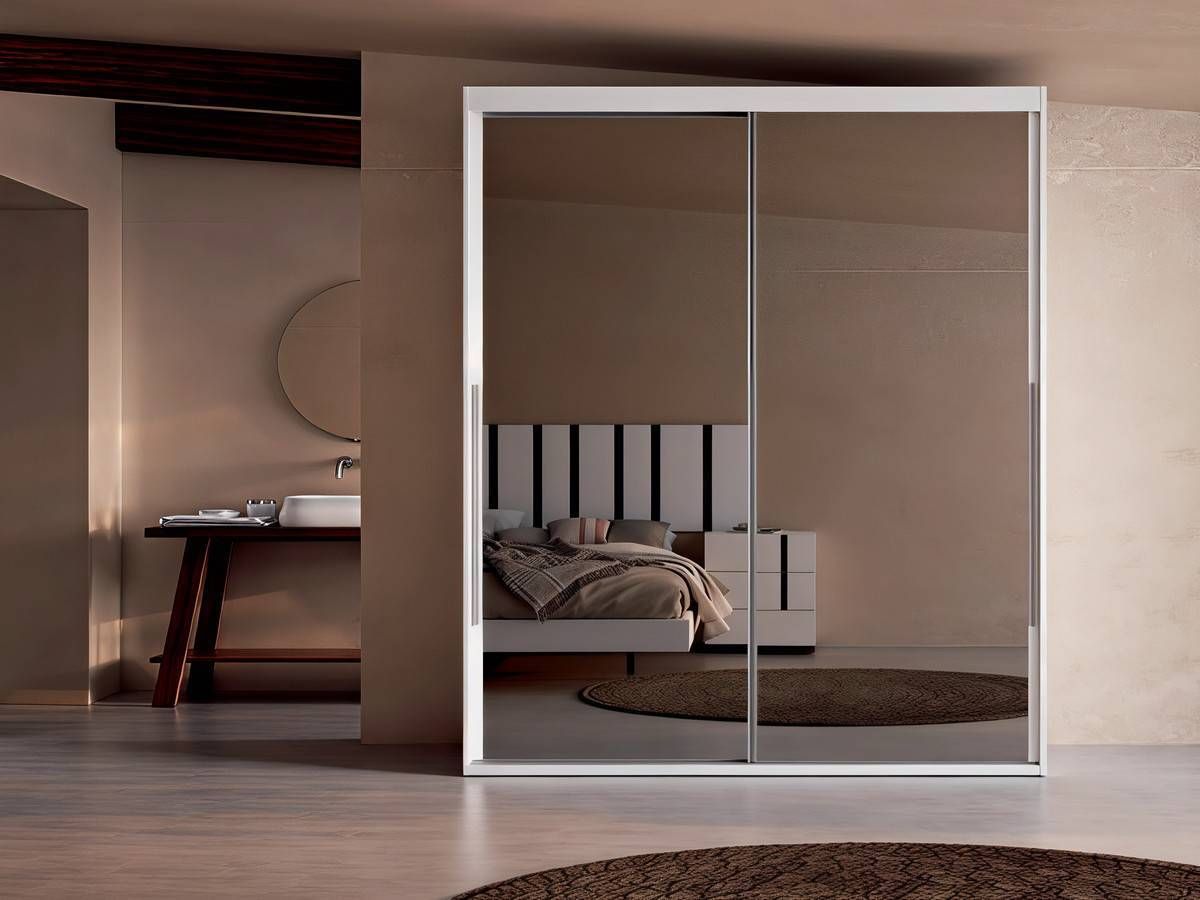  armario corredero pequeño dos puertas interiores lunas blanco mate. Modelo CRETAB-A13