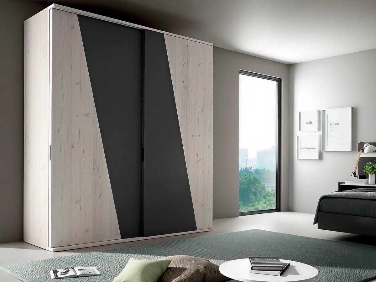  armario moderno con puertas correderas y diseño diagonal.. Modelo SONNO-AMC-03