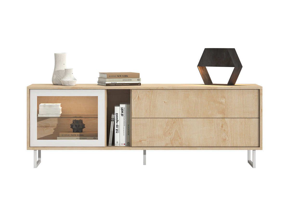  bajo con cajones y puerta de cristal, medidas 178 x 48 x 42 cm.. Modelo MUEBLES-SALON-COMEDOR-MARE-MUEBLE-TV-55