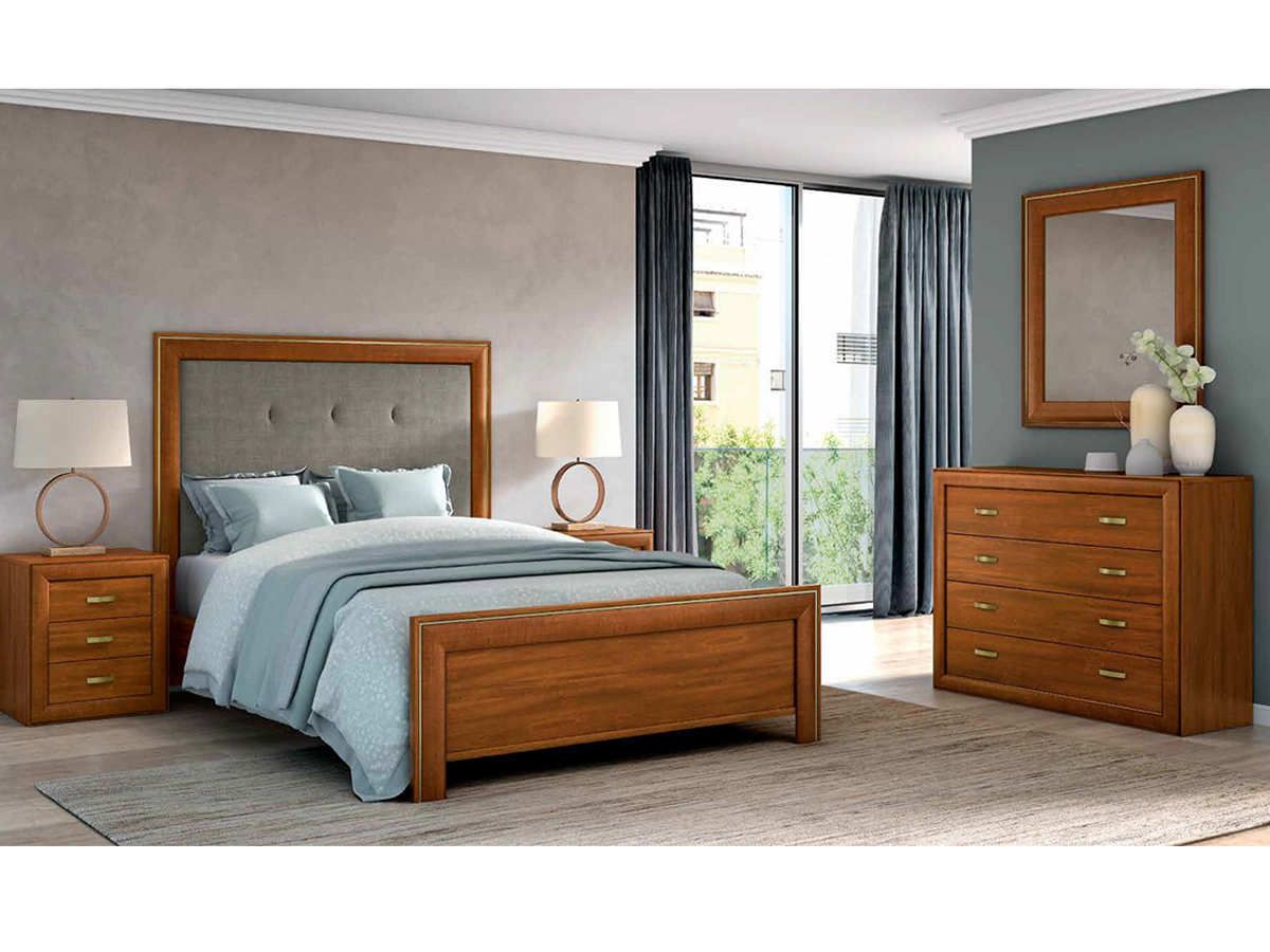  cabecero de pared 135 con aro de cama, mesitas de tres cajones, comodín y espejo.. Modelo PARMA-4016-T