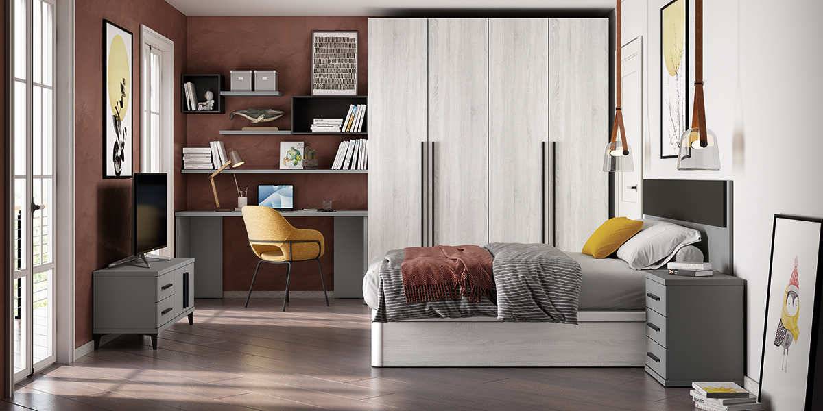 Habitacion Juvenil cabezal city (para cama de 150). Modelo LIDER-255