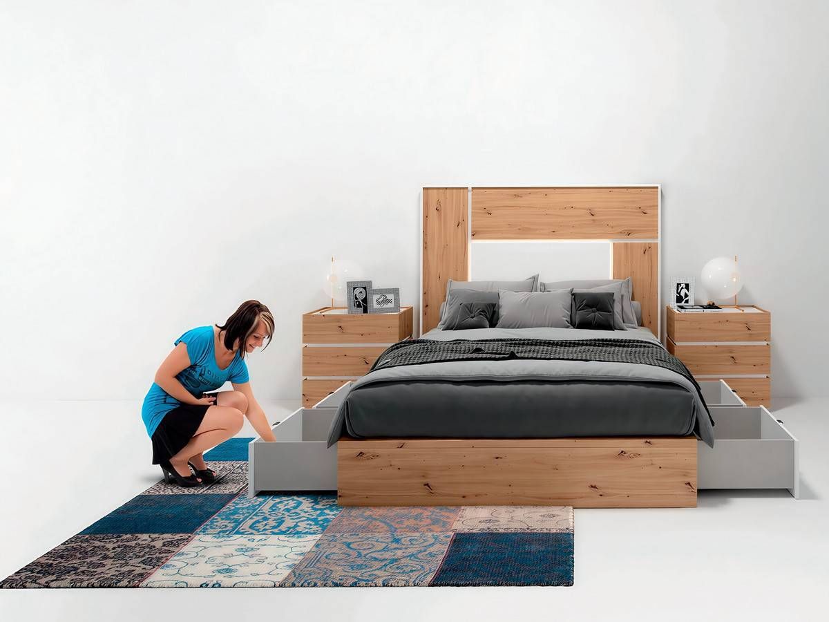  cabezal góndola y mesita somma para dormitorio moderno. Modelo SONNO-13B
