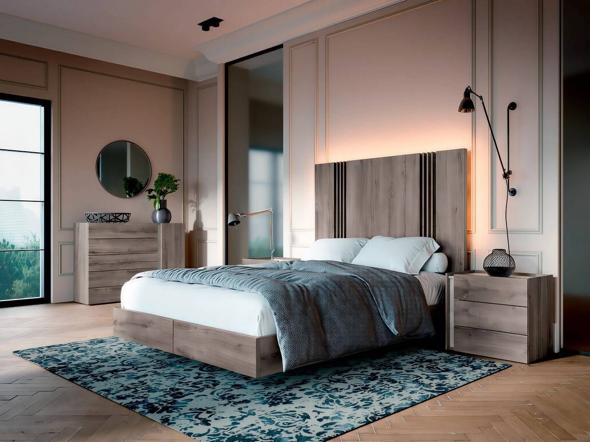  cabezal greco y mesitas verticales para un dormitorio moderno.. Modelo SONNO-15