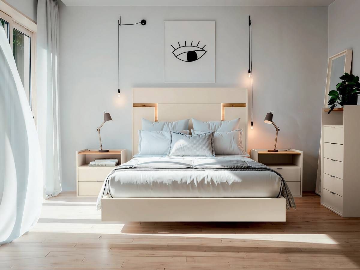  cabezal juno y mesita box, elegancia para camas de 150 cm.. Modelo SONNO-17