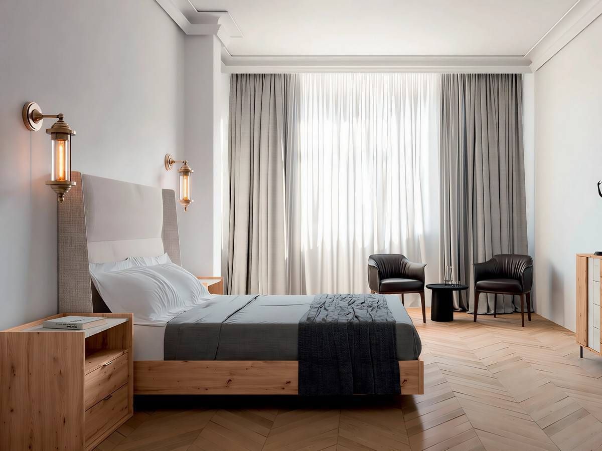  cabezal tapizado y mesita a juego para un dormitorio moderno. Modelo SONNO-19