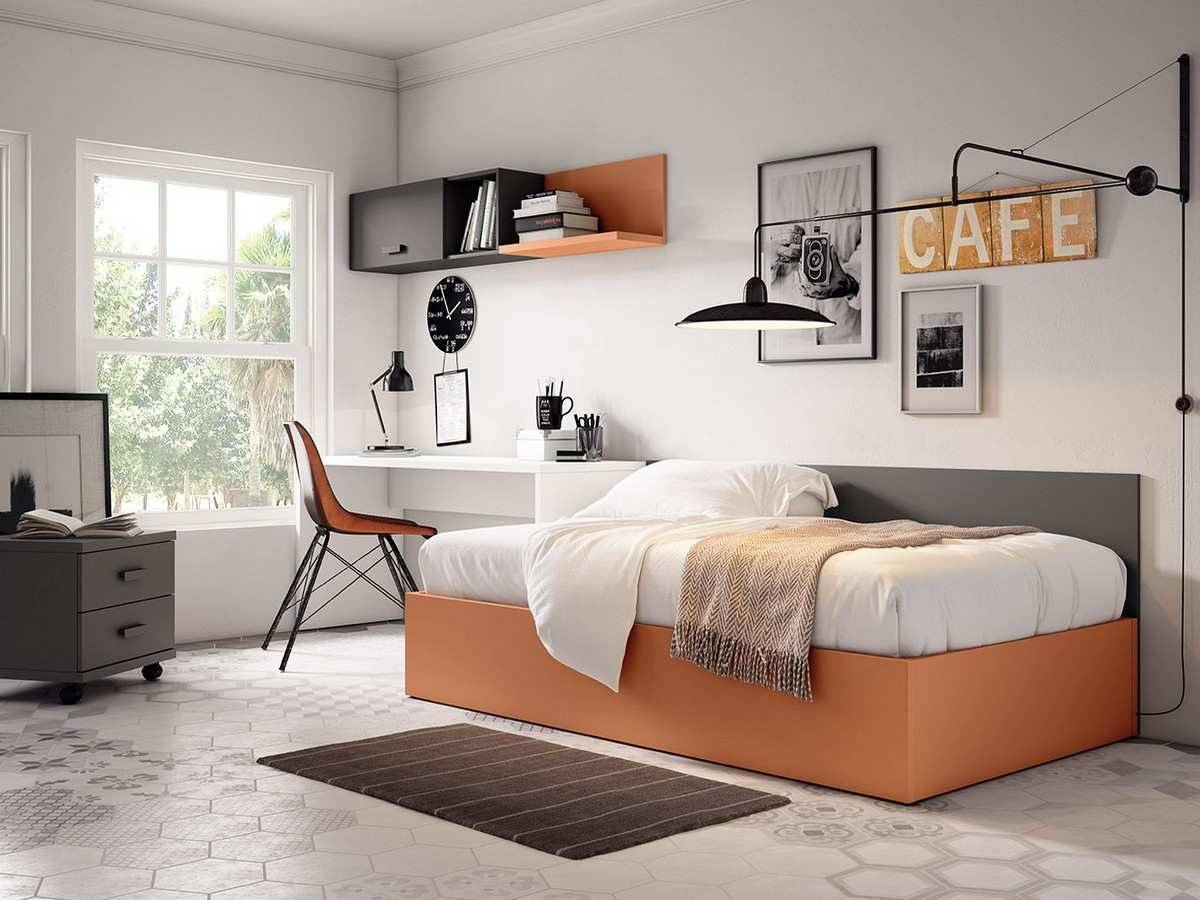 Habitacion Juvenil cama elevable horizontal 190x90 con friso en la pared. Modelo ORTS-21