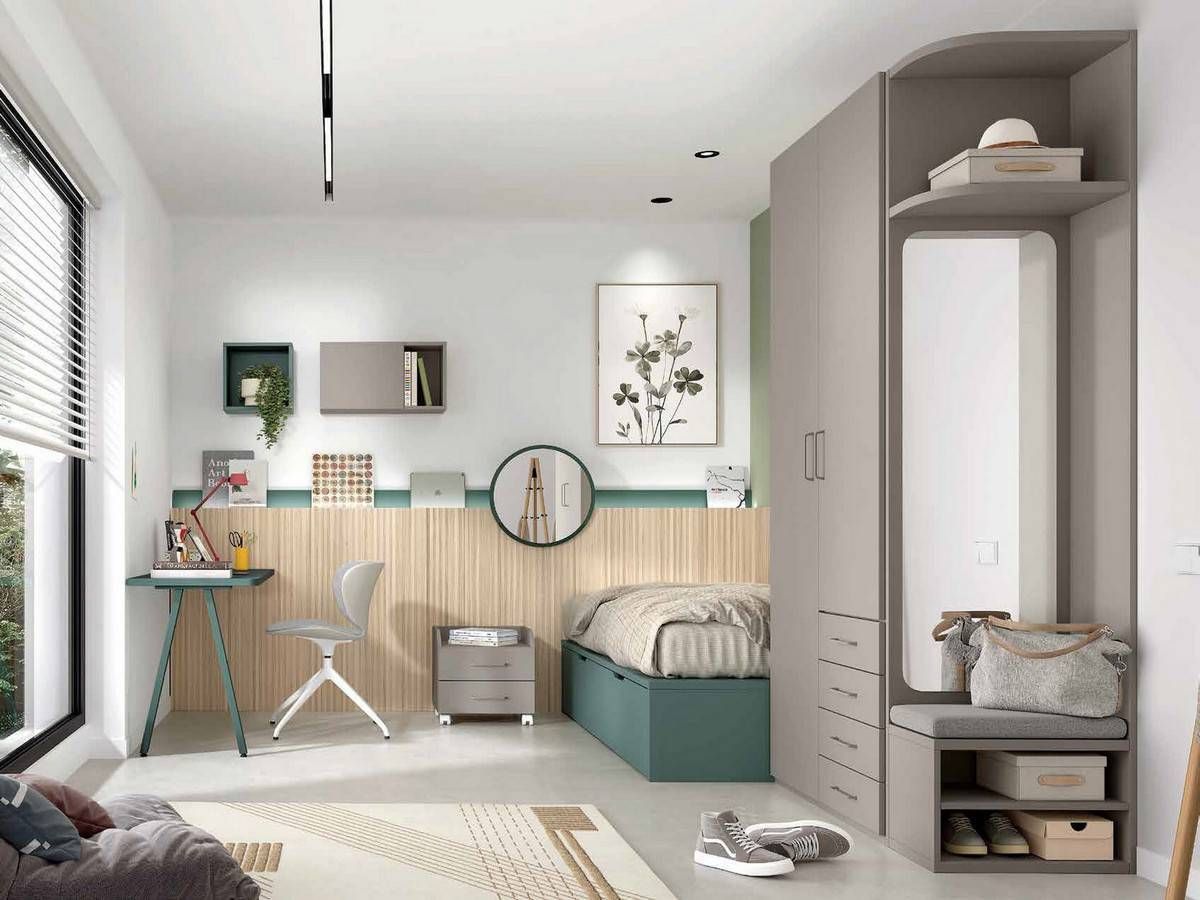 Habitacion Juvenil cama juvenil compacto 39,6 con base 30 y somier de arrastre premium, práctica y moderna en medida 190x90 cm.. Modelo FORMAS-A061