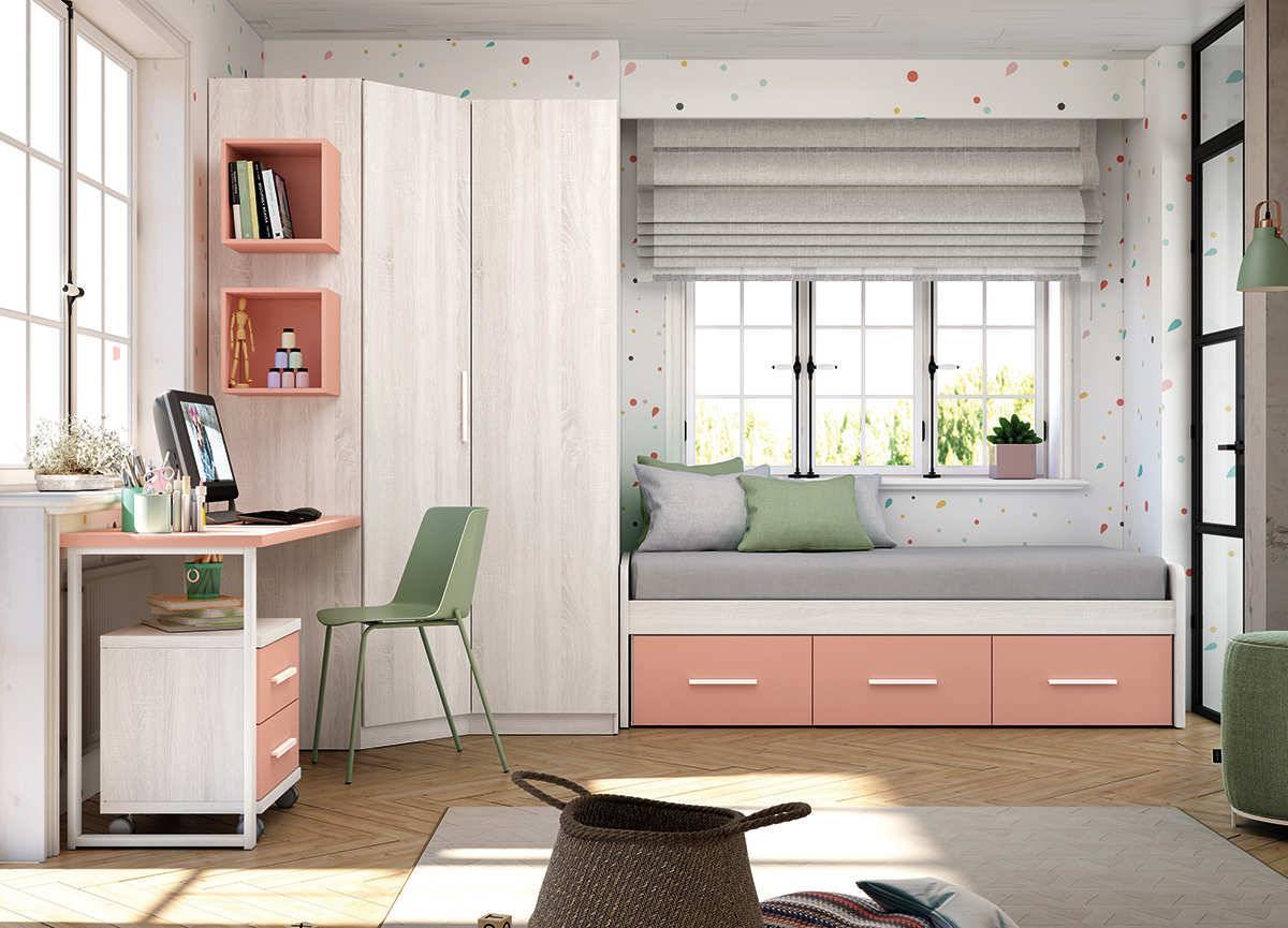 Habitacion Juvenil cama nido y módulo 3 cajones (90x190). Modelo LIDER-231