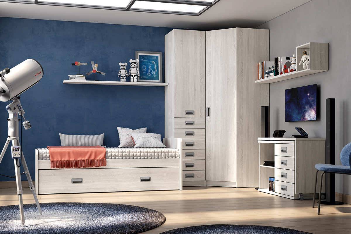 Habitacion Juvenil cama nido con piecera alta y somier-arrastre. Modelo LIDER-228