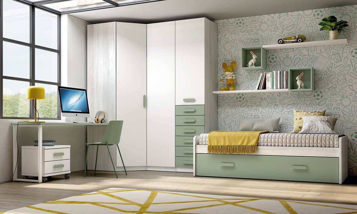 Habitacion Juvenil cama nido con somier-arrastre de 90x190. Modelo LIDER-221