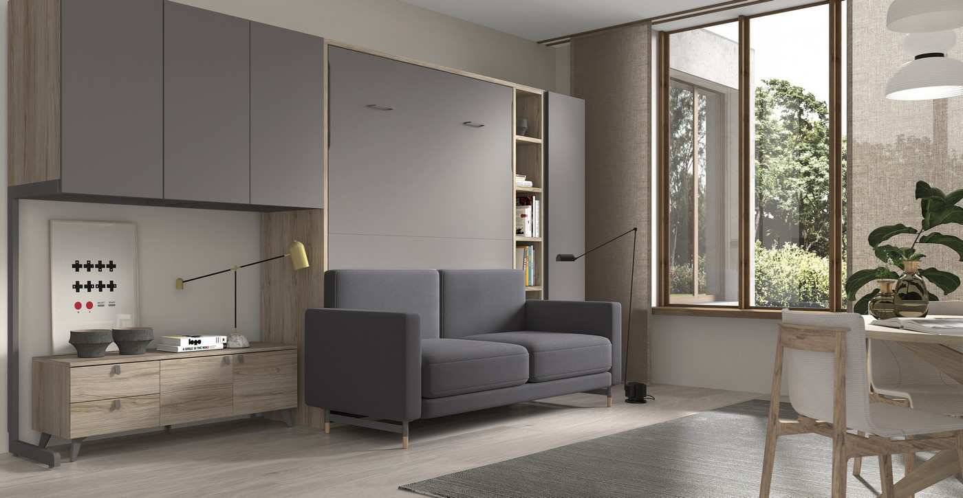 Habitacion Juvenil cama plegable vertical con sofá cama. Modelo FORMAS-269