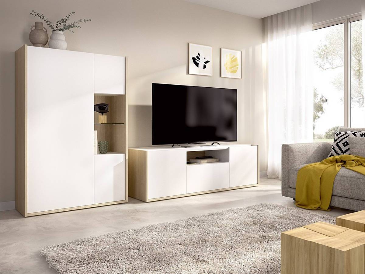  composición de mueble de salón con bajo de 150 cm y fondo de 45.. Modelo NEWDUO-27