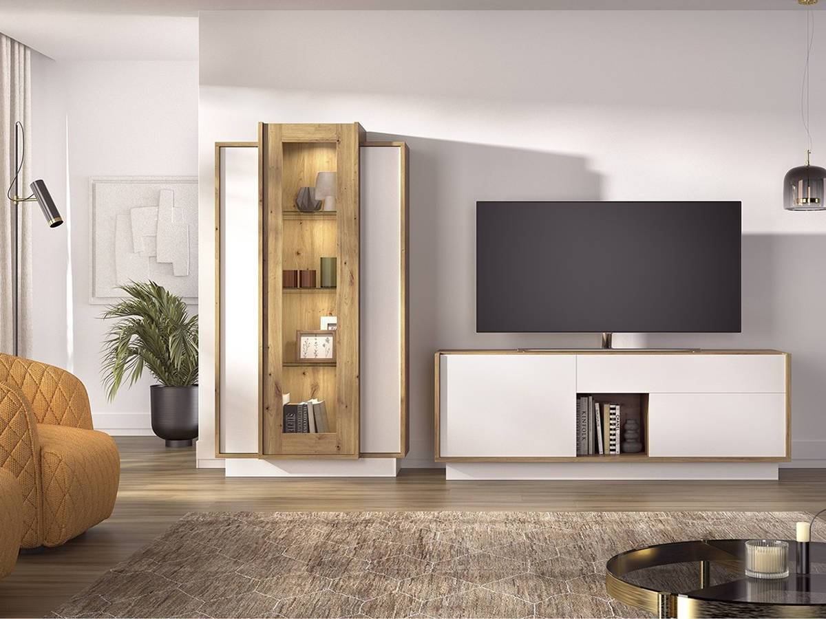  composición de mueble de salón con vitrina y cajonera, medidas 150 cm y 232 cm.. Modelo NEWDUO-03