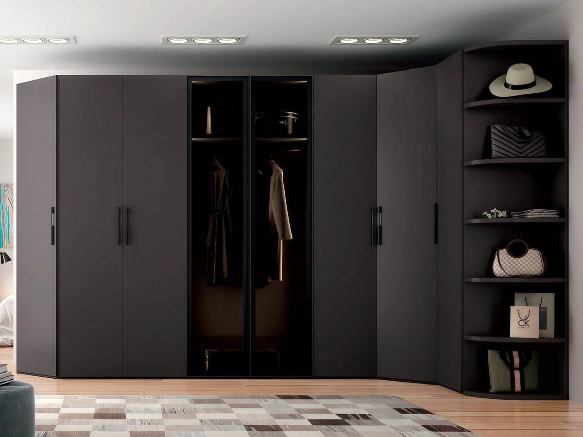  conjunto de armarios con variedad de puertas y estantes curvos.. Modelo SONNO-AM-06