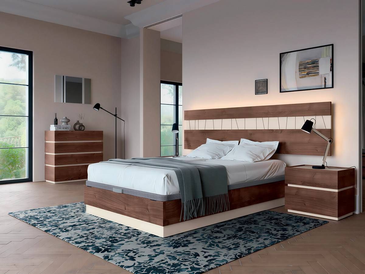  conjunto de cabezal y mesitas somma con almacenamiento práctico. Modelo SONNO-24