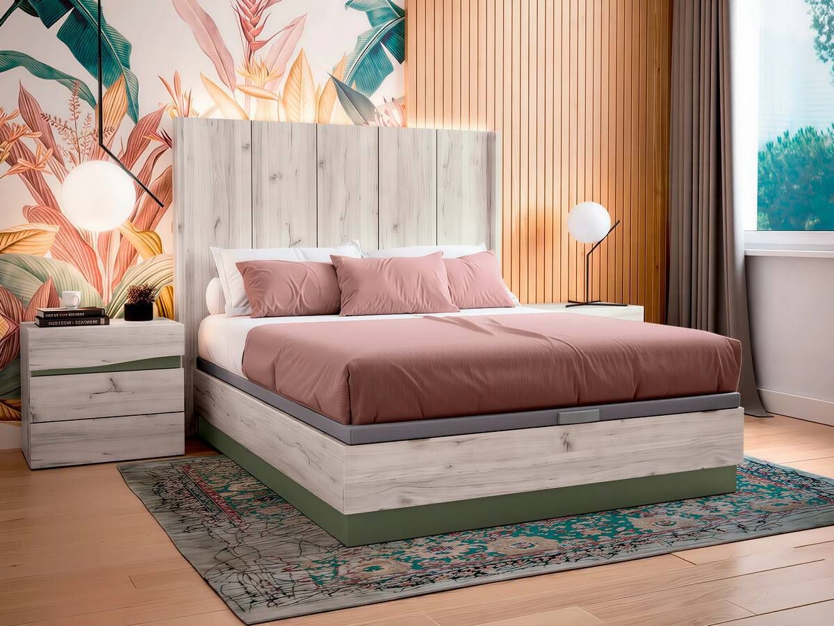  conjunto de cabezal metro y mesitas curve para cama de 150 cm.. Modelo SONNO-16