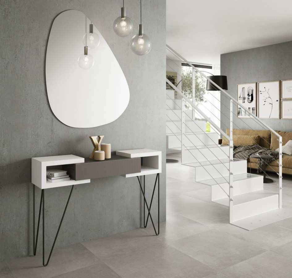  conjunto recibidor: h77,6 x l110 x f29 cm. espejo: h90 x l60 x f2 cm. Modelo CONT-45-RANURADO