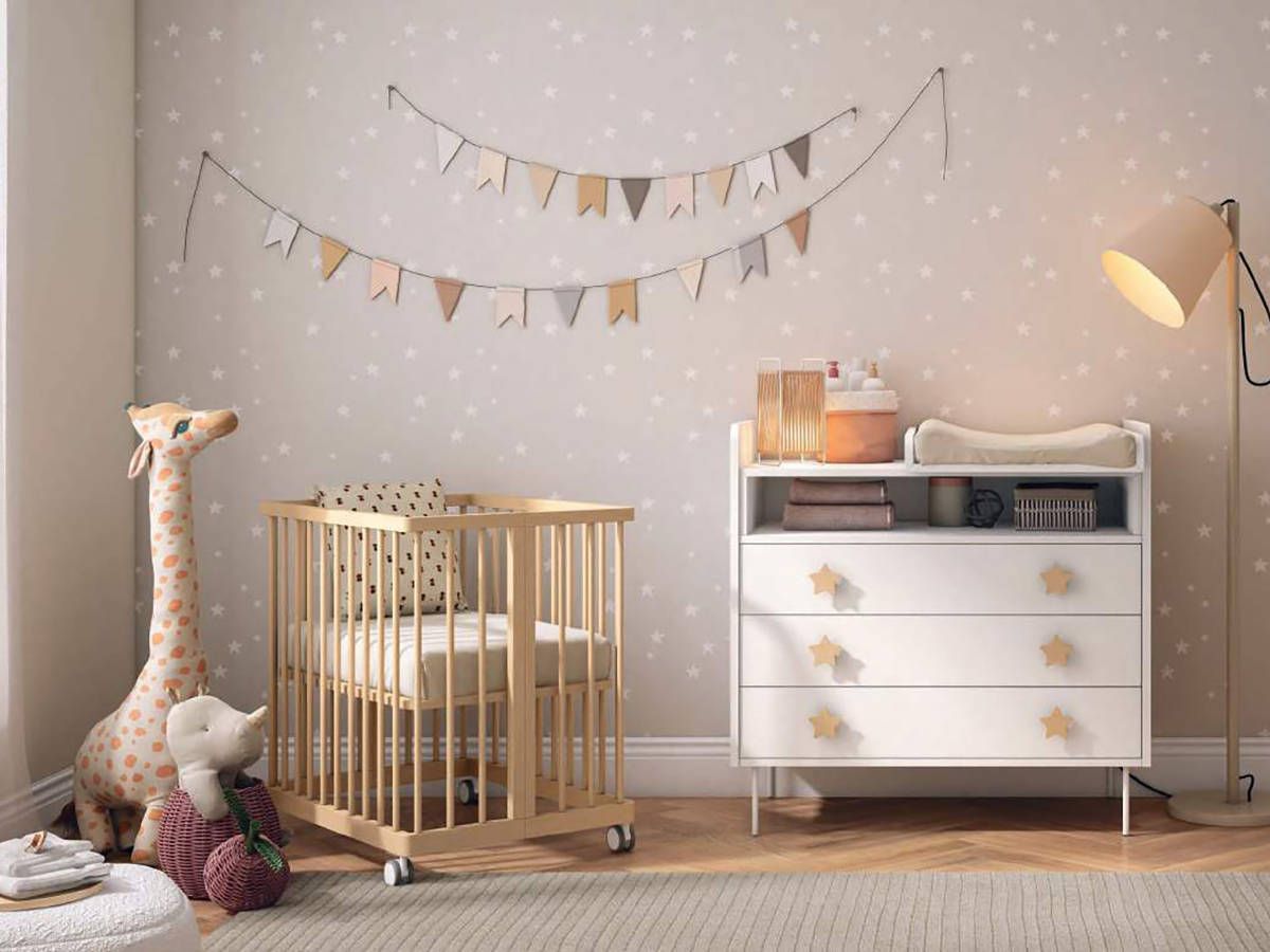 Habitacion Infantil cuna evolutiva pampa con barrotes, convertible en camita y sofá. Modelo BAMBOO-14