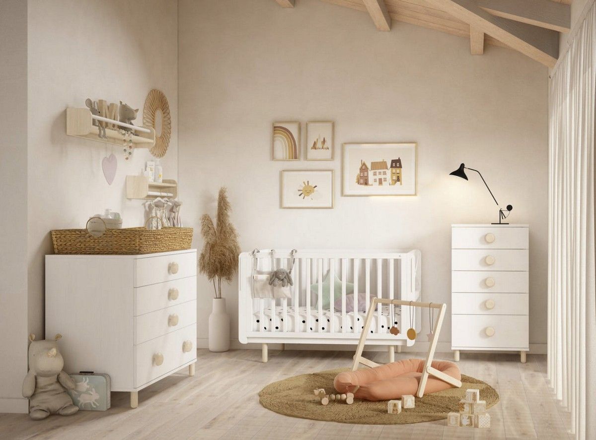 Habitacion Infantil cuna fold 120 con cruceta lateral decorativa. Modelo BAMBOO-18