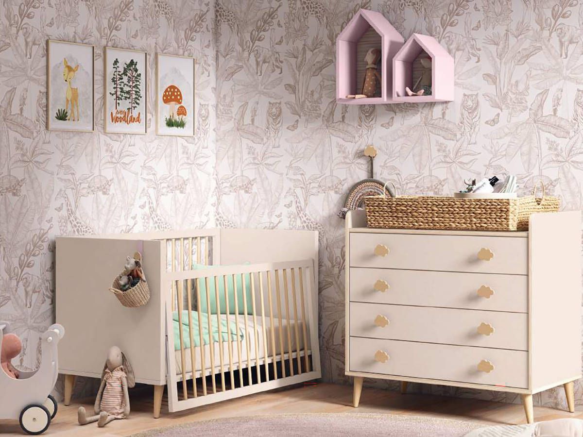 Habitacion Infantil cuna metrópoli 120 con diseño de barrotes contemporáneo. Modelo BAMBOO-12