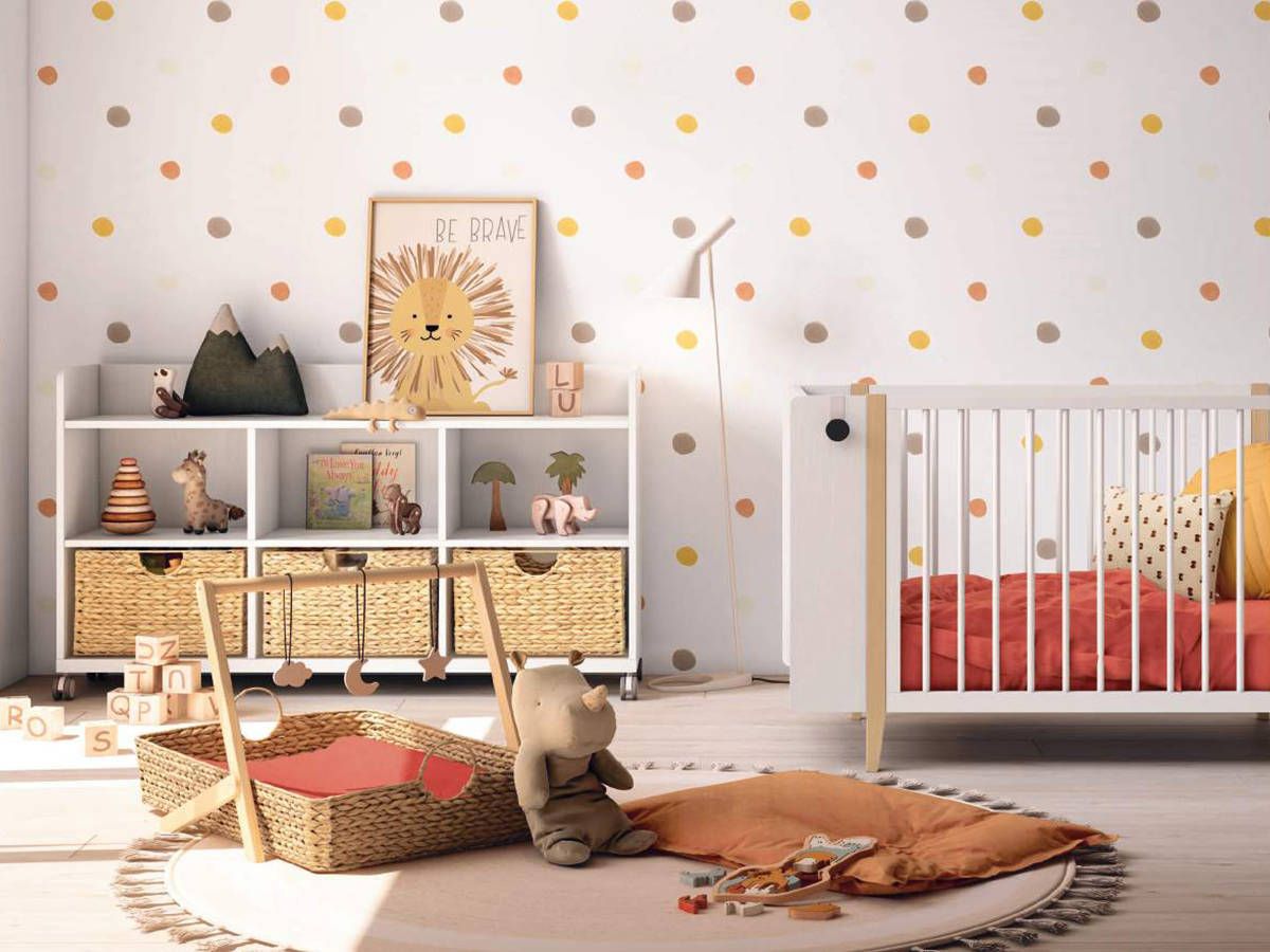 Habitacion Infantil cuna sabana 120 con estructura minimalista de barrotes finos. Modelo BAMBOO-17