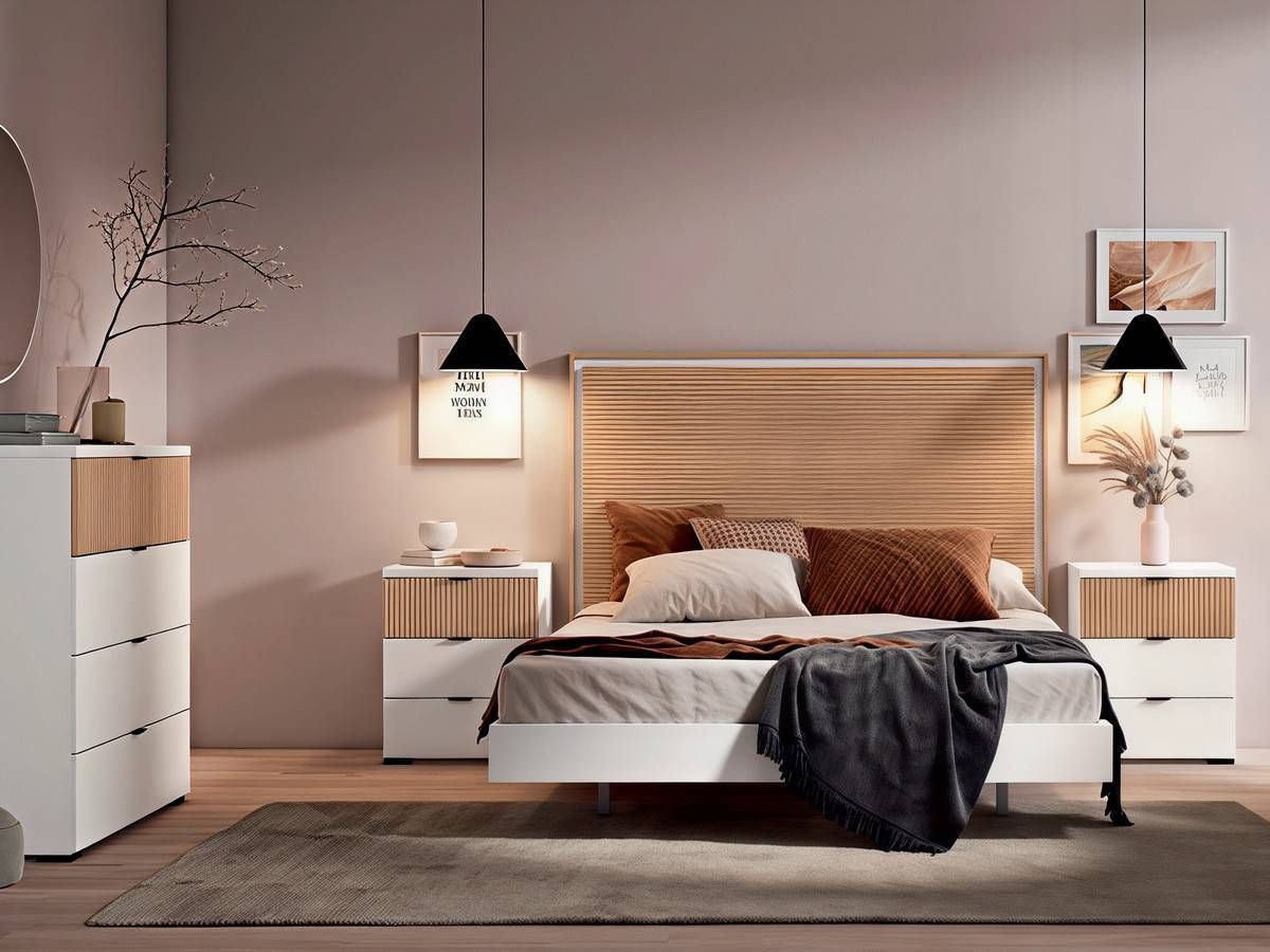  dormitorio actual cabezal borea mesitas ibi y patas rectas. Modelo CRETAB-05