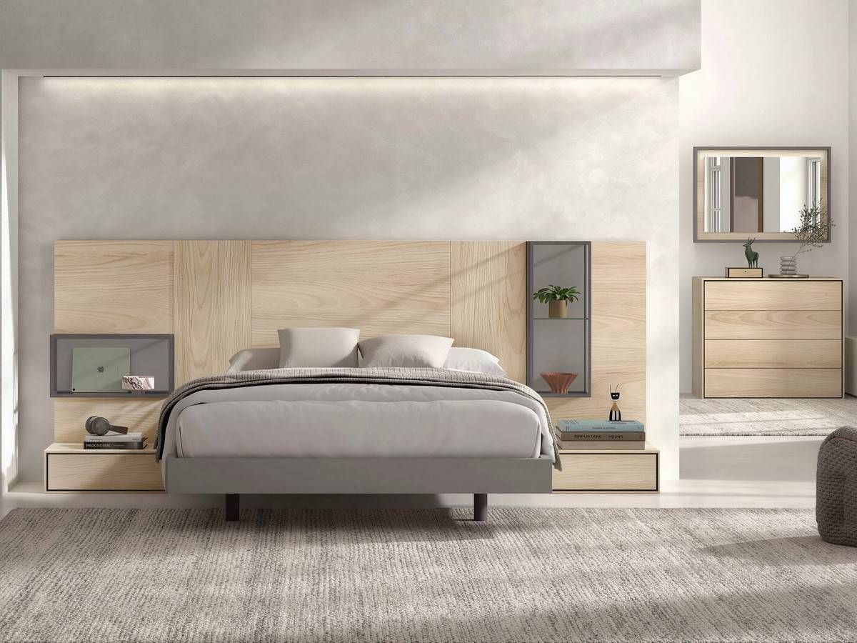  dormitorio noa cabezal nº 20 de 296cm con mesitas de 62cm guía push. Modelo NOAR-325