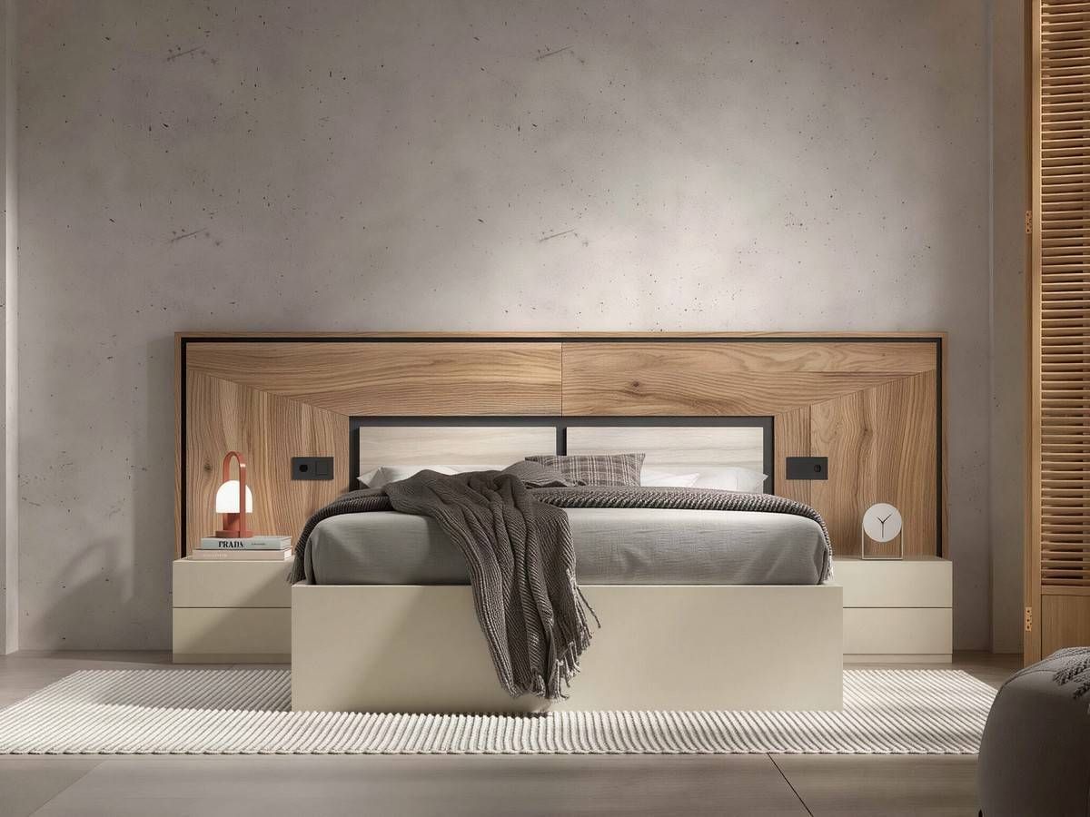  dormitorio noa cabezal nº 23 de 300cm con mesitas de 60cm uñero lateral. Modelo NOAR-326