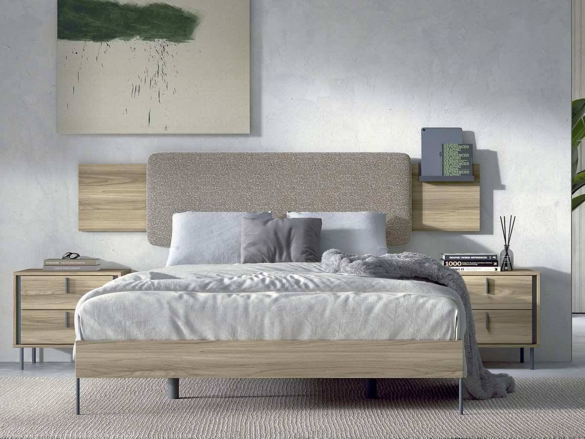  galería baku 218 x 50 tapizado ascott con bandeja metálica mas mesitas zen 2 cajones y patas metálicas. Modelo BASIC-20