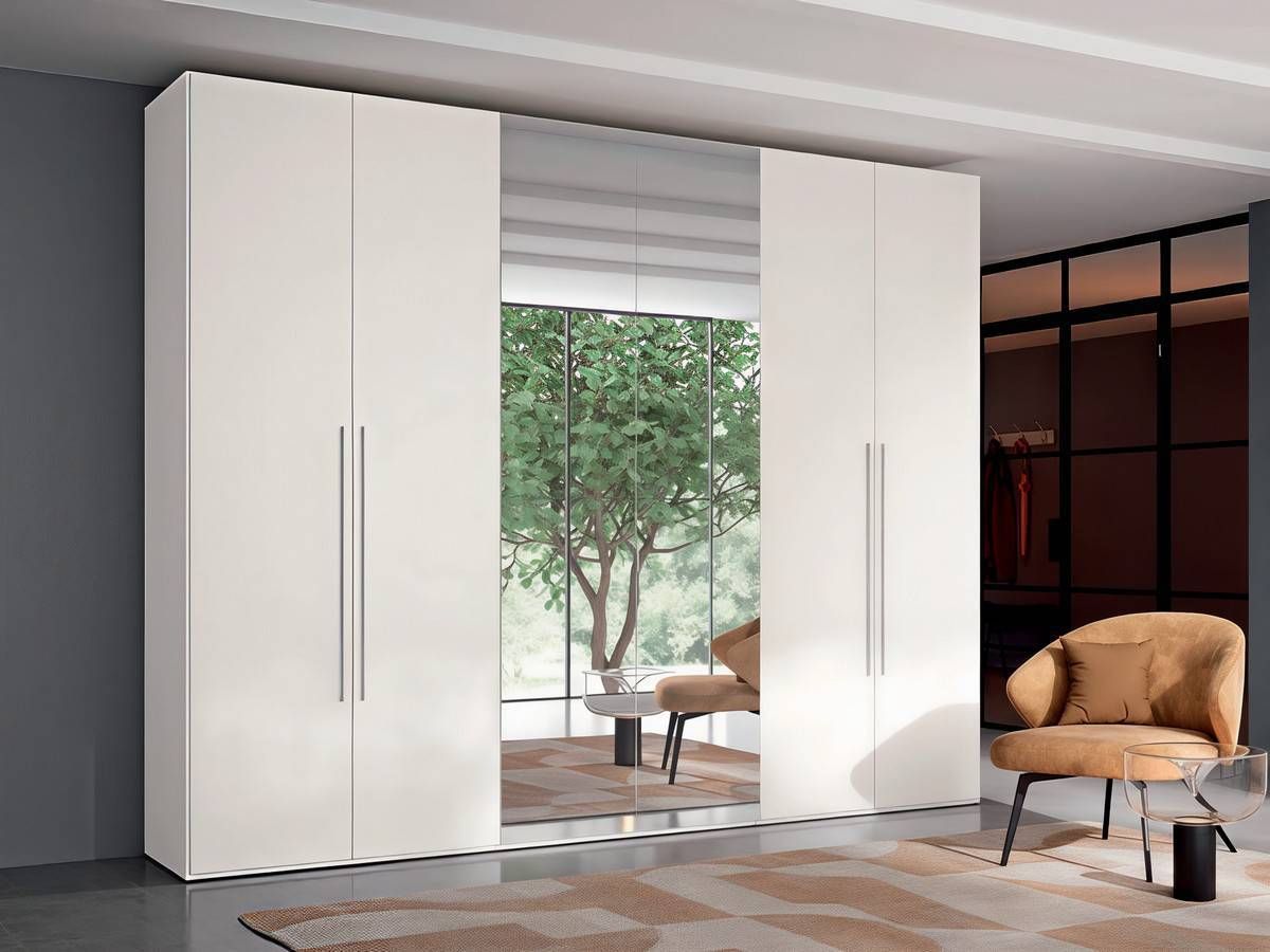  gran armario dormitorio seis puertas batientes lunas blanco mate. Modelo CRETAB-A05
