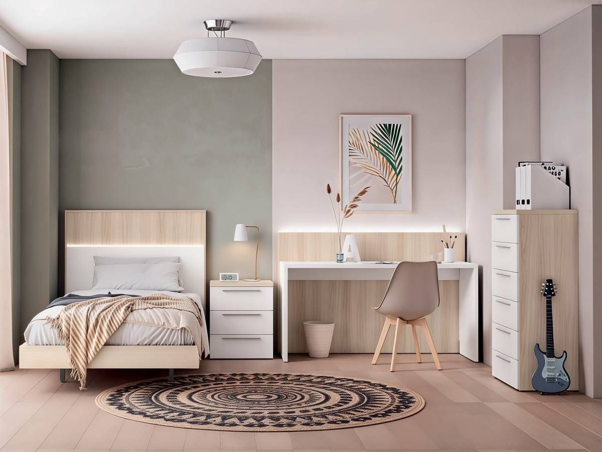  habitacion individual moderna cabezal delos led y mesita ibi. Modelo CRETAB-30