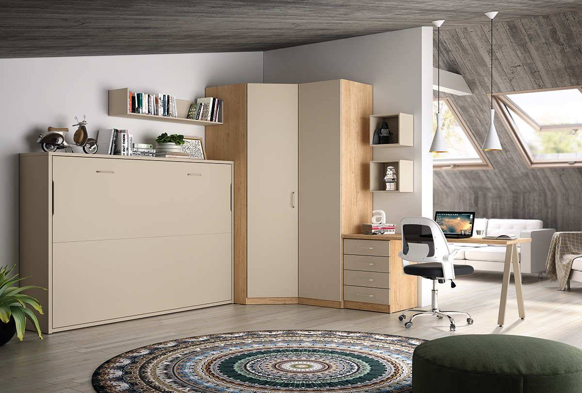 Habitacion Juvenil habitacion con mueble compacto abatible horizontal simple 135x190. Modelo LIDER-237