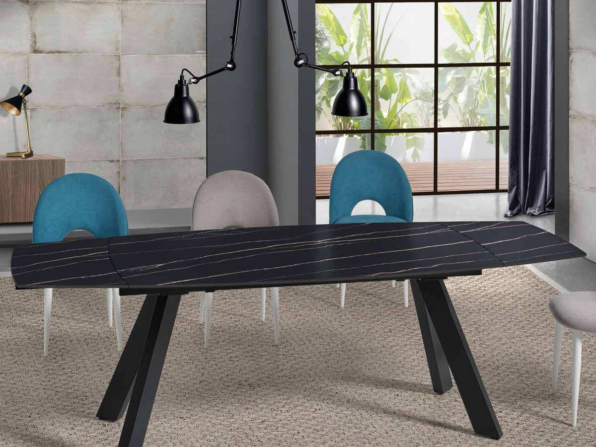 Mesa Comedor mesa de comedor con 4 patas inclinadas y  tapa de porcelanico de 11mm con refuerzo dde fibra  rectangular y  extensible .resistente al calor y facil limpiezaopcion mas coloresmedidas: 140|210*90 cm. . Modelo SRS-TOJA-S4-ONIX-V