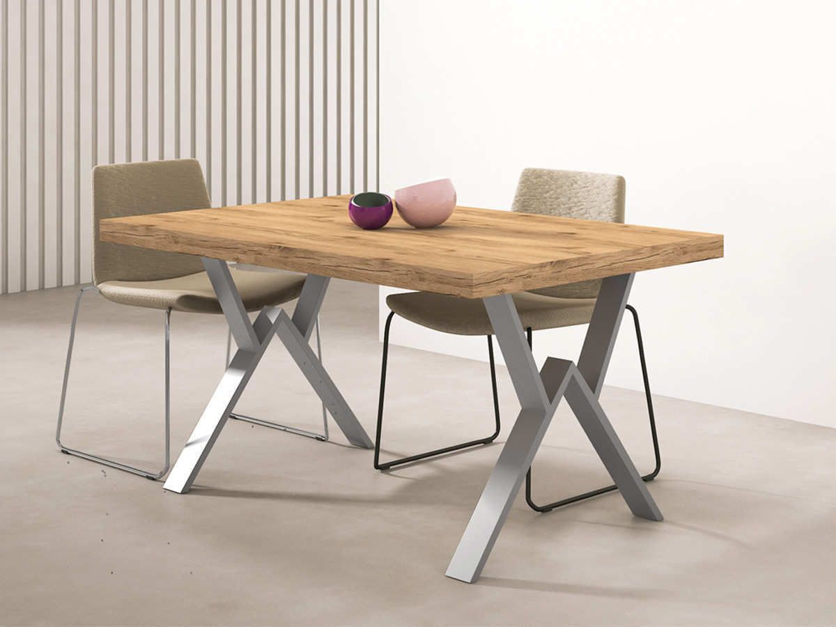  mesa comedor fija de madera y metal, 140 x 90 cm, colores metal blanco, negro y plata.. Modelo MUEBLES-SALON-COMEDOR-MARE-MESA-292