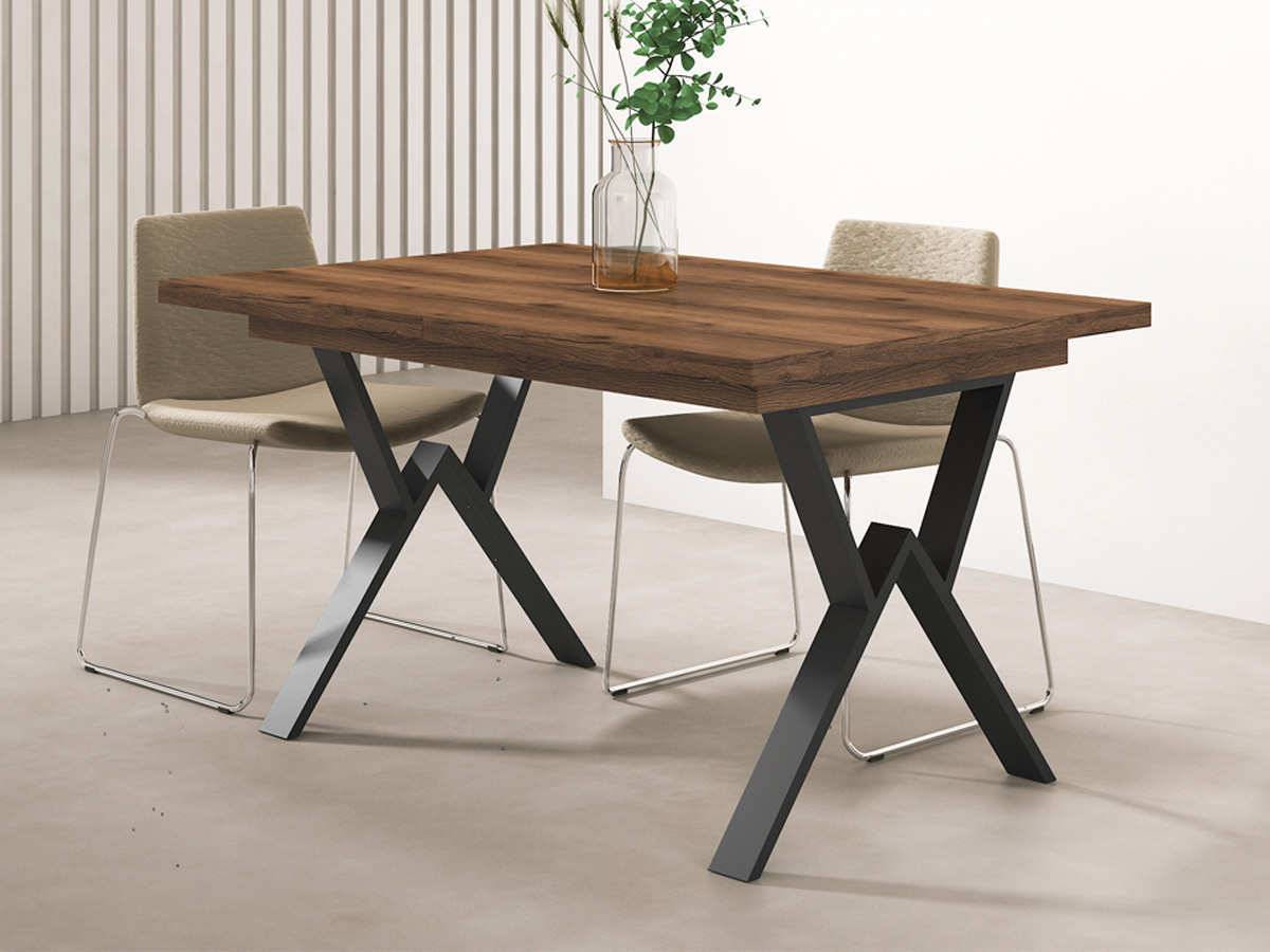 Mesa Comedor  mesa de comedor y patas en forma x y sobre extensible de madera l 140 x 90 x 76.  abierta 1 extensible 180 x 90 x 76   abierta 2 extensible 220 x 90 x 76  colores metal: blanco, negro y plata gris  medida: 140 cm   . Modelo MESA-MARE-293