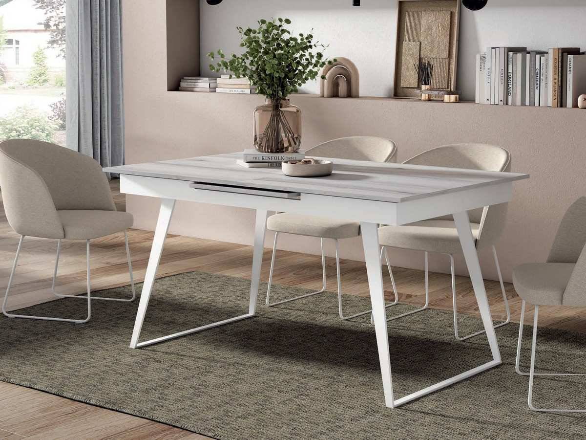 Mesa Comedor mesa bat pata loki 150x90 cm. 
				   medidas abierta:
-1 extensión: ancho 200 x fondo 90 cm.
apertura con guías sincro y extensión automática.
bastidor y patas metálicas color blanco o grafito.. Modelo BAT-LOKI-NOD